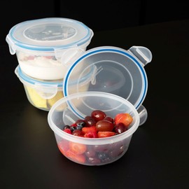 Addis Clip Tight Food Storage Containers 300 ml Round Pack Of 3 Airtight Containers Bpa Free Easy Locking Lid Clips, Clear Transparent