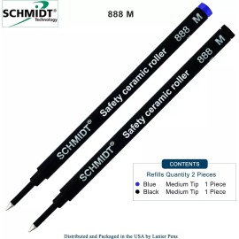 Schmidt 888 Safety Ceramic Rollerball Refill- Black, Blue (Tip 0.7mm)- Pack of 2