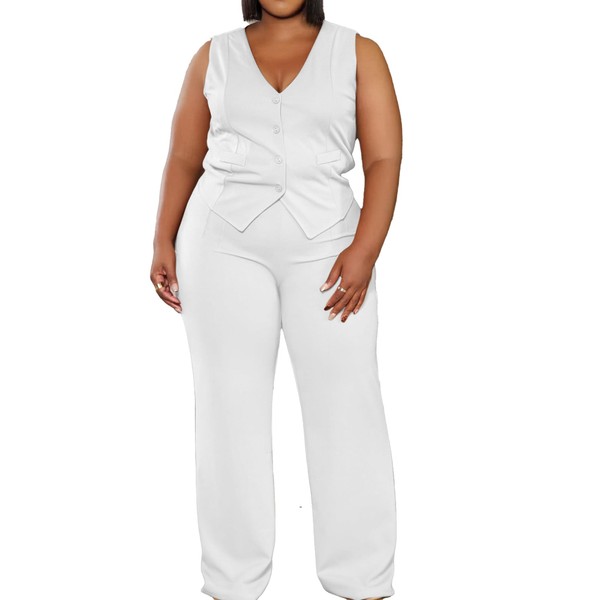 Womens Plus Size Two Piece Outfits Summer Fashion Button V