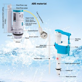 MRUVTC Toilet Flush System Replacement, Dual Flush and Fill Toilet Cistern Kit with Universal Ldual Flush Cistern Valve, Adjustable Height Cistern Flush Replacement for 2" Outlet