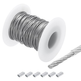 QUARKZMAN 98 ft (30 m) Wire Rope 304 Stainless Steel Cable 1/16 Inch (1.5 mm) Vinyl Coated with 6 Aluminium Sleeves for Hanging, Washing Lines, Lifting, Transparent