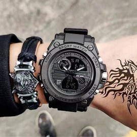 Military Watch Men's Sports Watch Outdoor Tactical Watch Digital 5 ATM Waterproof Watches Men Alarm Clock Stopwatch Wrist Watch Calendar Countdown Date, A-Black