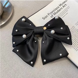 HAPVITAL Hair Accessory, Pearl Banana Clip, Large, Large, Small, Small, Simple, Jewel Drop, Diamond, Hair Accessory, Hair Clip, Popular, Korean, Women's, Adults, Commuting to Work (Black)