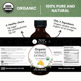 Organic Orange Extract for Baking, Ice Cream, Drinks, and Candy - 2 oz - Water-Soluble - By Harvest Moon Delights - Pure Orange Extract, Orange Flavoring, Orange Flavor