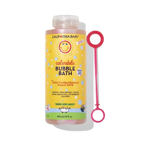 California Baby Calendula Bubble Bath | Calming Lavender Scent | 100% Plant-Based Ingredients (USDA Certified) | Allergy Friendly | Babies, Adults & Kids Bubble Bath | Ideal for Sensitive Skin | Free Bubble Wand Included | 384 mL / 13 fl. oz.
