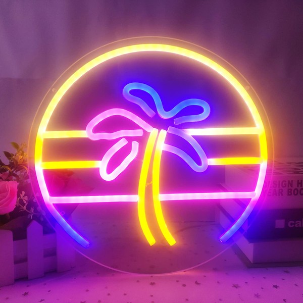 Sunset Neon Sign Dimmable Tropical Coconut Palm Tree Neon Sign