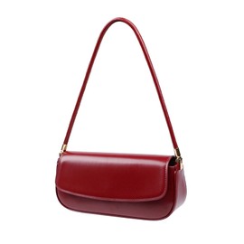 MoreFarther Leather Shoulder Bags for Women, Mini Cute Everyday Purses Trendy, Women's Hobo Handbags with Magnetic Closure (Wine-Red)