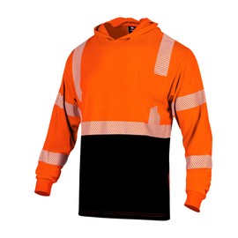 VENDACE Safety Reflective High Visibility Long Sleeve Shirts ANSI Class 3 Hi Vis Construction Work T Shirts for Men with Hood(Orange,L)