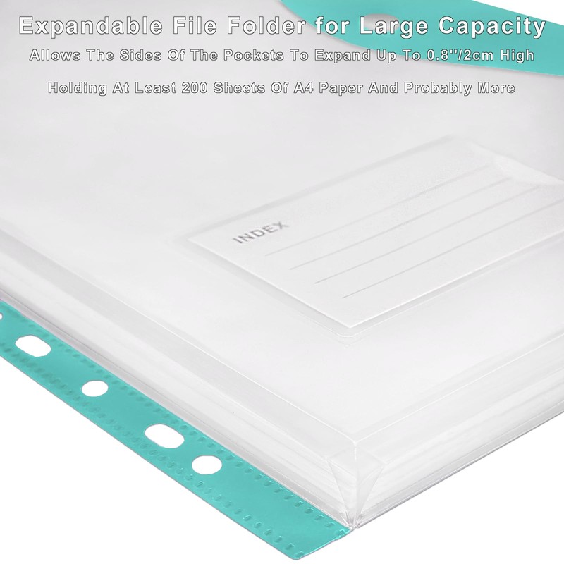 Plastic Wallets A4, 6 Pack Punched Pockets A4, Expandable Poly