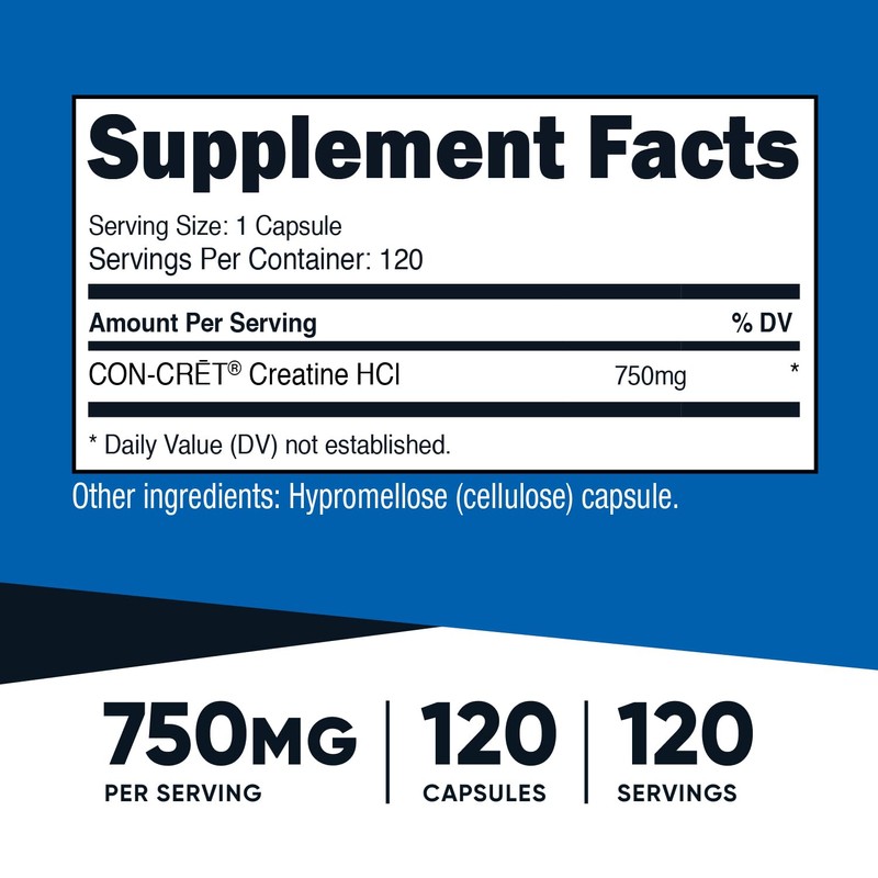 Nutricost Creatine HCl 120 Capsules - Made with CON-CRET Creatine,