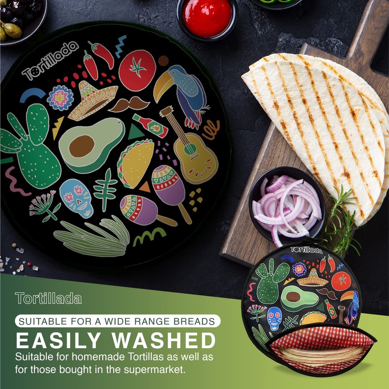 Tortillada - 30cm トルティーウォーマー/温めコンテナ 電子レンジ可 綿/ポリエステル製 (Black)