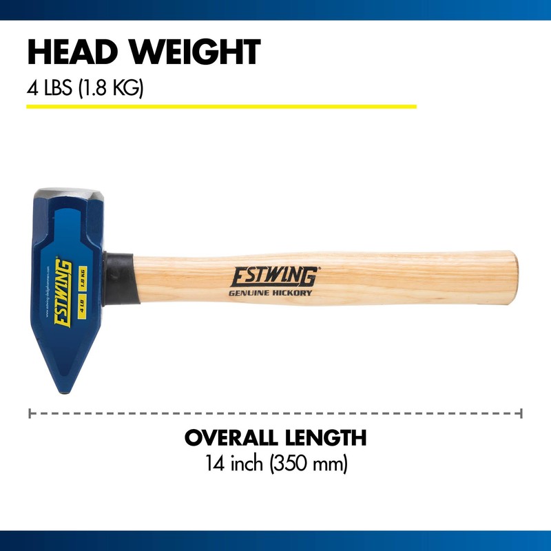 Estwing Blacksmith Hammer, 4 lb Head, 14" Hickory Wood Handle,