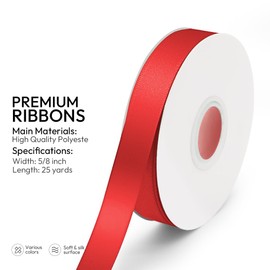 KMER LIFE 5/8 inch x 25 Yards Double Faced Polyester Red Satin Ribbon, Perfect for Gift Wrapping Very Suitable for Weddings Party Hair Bow Invitation Decorations and More