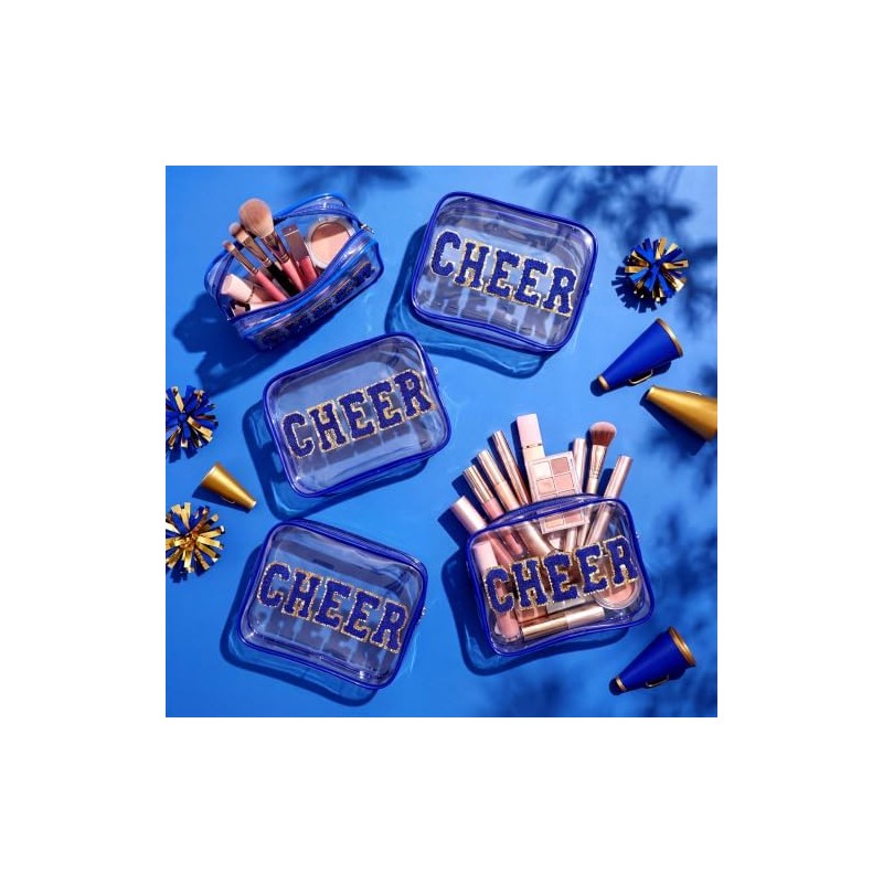 Kacctyen 12 Pack Cheer Clear Makeup Bags, Blue, Travel Cosmetic