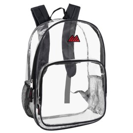 Summit Ridge Waterproof Clear Backpack with Water Bottle Holder Stadium Approved Heavy Duty Clear See Through Backpack (Black)