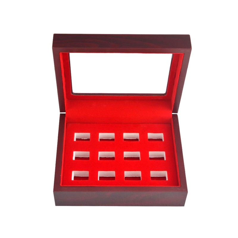JunningGor 12 Holes Championship Big Heavy Ring Display Case Wooden