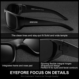 EYEFORE Polarised Sunglasses Mens Womens Black Sunglasses Retro Rectangular Sun Glasses Classic Shades Sports Sunglasses for Cycling Running Driving Fishing UV400 Protection CAT 3