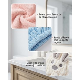 3 Toallas Microfibra Cabello, Toalla para Cabello Absorbente, Gorros Secado Rapido para Mujeres, Practico para Viajes Y Gimnasio, Toalla Cabello Suave Coral Fleece