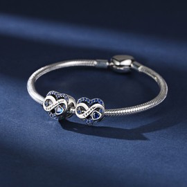 BIZK Women's Infinity Heart Birthstone Charm Pendant for Bracelet 925 Sterling Silver Birthstone Charms Beads 12 Months Birthday Gift for Girlfriend Women, Sterling Silver Cubic Zirconia, Cubic