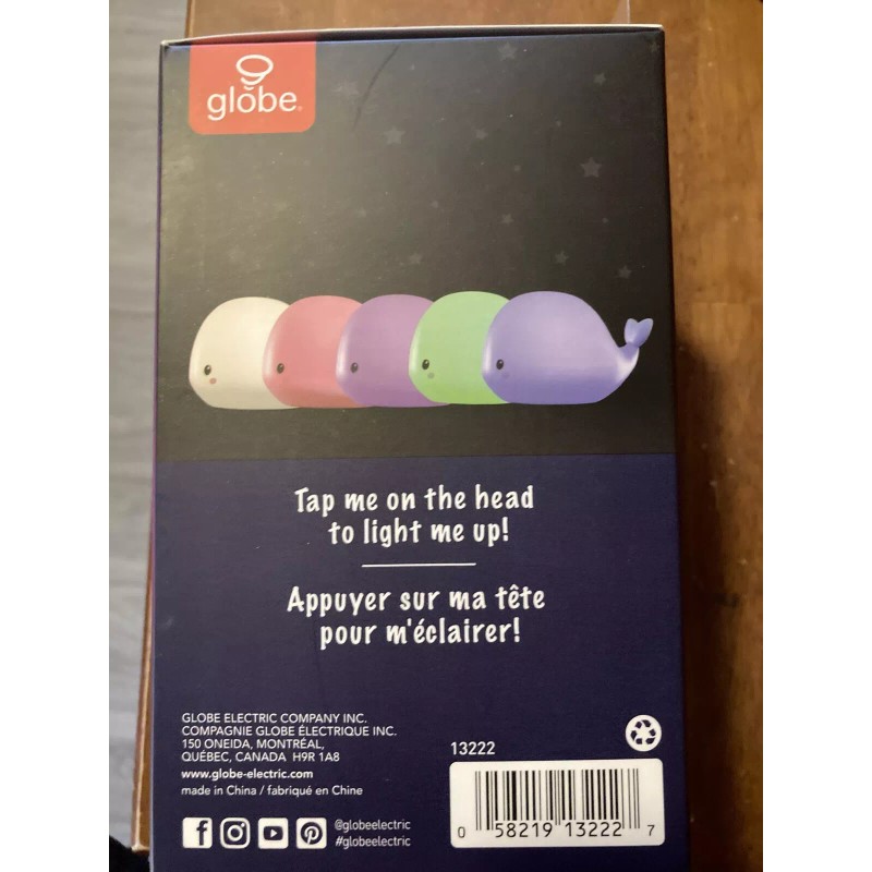 Globe Electric Wally Whale White Multicolor Changing Integrated LED Silicone