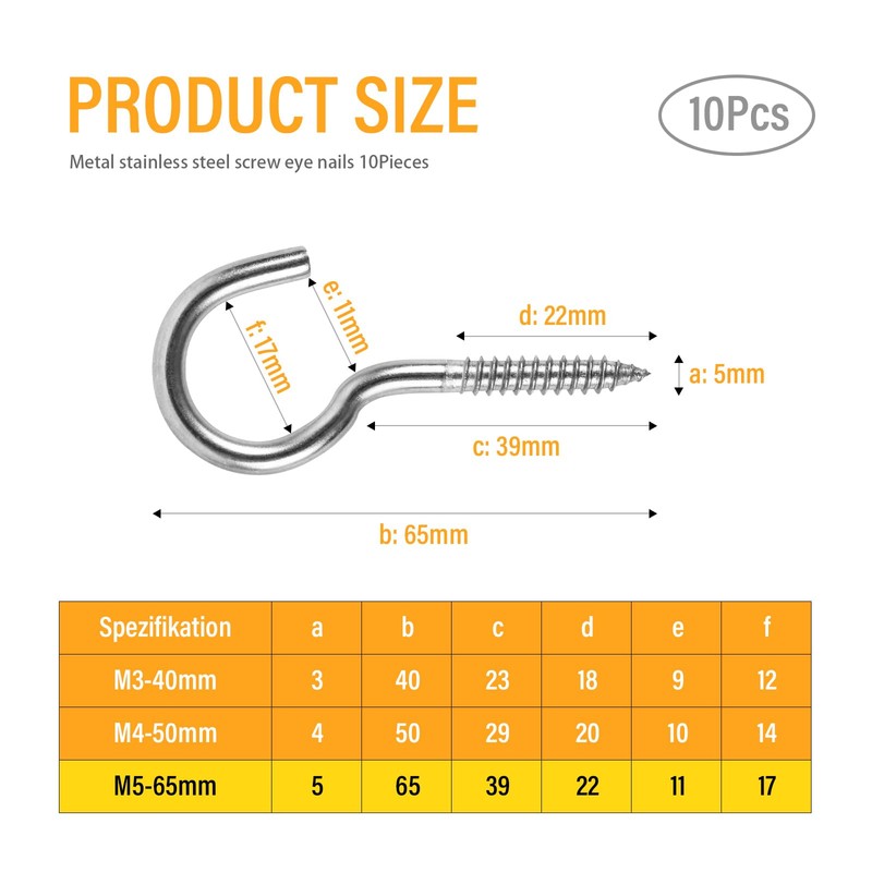 BOUMVID Pack of 10 Screw Hooks, Stainless Steel, Ceiling Hook,