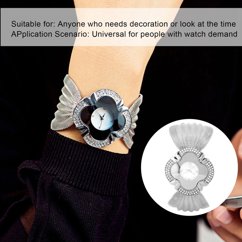 Flower Shape Dial Women Watch Wide Mesh Belt Quartz Elegant