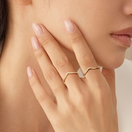 Dochais 2PCS 14k Gold Plated Rings for Women 925 Sterling Silver Wishbone Ring Non Tarnish Wedding Bands Stackable Dainty V Shaped Rings CZ Wedding Rings Promise Ring Engagement 8