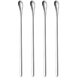 4 Set Stainless Steel Coffee Stirring Spoon Beverage Cocktail Stirrers Stir Cocktail Drink Swizzle Stick- Mixing Spoon (Silvery, One Size)