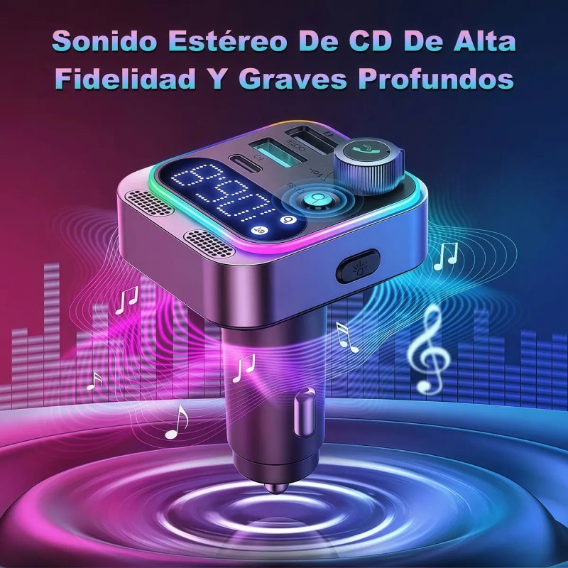Transmisor Fm Bluetooth 5.3 Para Coche Con Adaptador Pd 48w