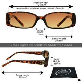 proSPORT Reading Sunglasses for Women Tinted Readers +1.25 Tortoise Shell Brown Frame Amber Lens Small Rectangle Gold Lion Crest Medusa Emblem Logo Plastic
