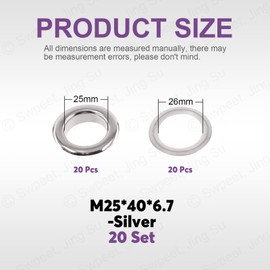 Swpeet 40 piezas - 20 juegos de 1 "(25 mm) anillo de cable delgado con agujero engrosado kit de anillo de cable metálico, kit de agujero metálico para reparar el agujero de anillo de cable de