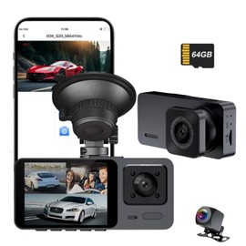 Dash Cam Car Front Rear 4K + 1080P WiFi Dash Cam with 64GB SD Card, Dual Car Camera with Parking Monitoring, Super Night Vision, WDR, 170° Wide Angle, G-Sensor, Loop Recording, App Control, Max 32GB