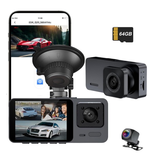 Dash Cam Car Front Rear 4K + 1080P WiFi Dash