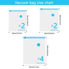Vacuum Storage Bags - 8 Pack Reusable Strong Space Saver Compression Bags - Vacuum Pack Bags Double Zip Seal Travel Vacuum Storage Bags for Clothes Duvets Quilts Bedding Pillows(4Jumbo+2Large+2Medium)