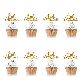 SWHATYW 48PCS Glitter Eid Mubarak Cupcake Topper Ramadan Kareem Party Supplies Islamic Muslim Party Decorations