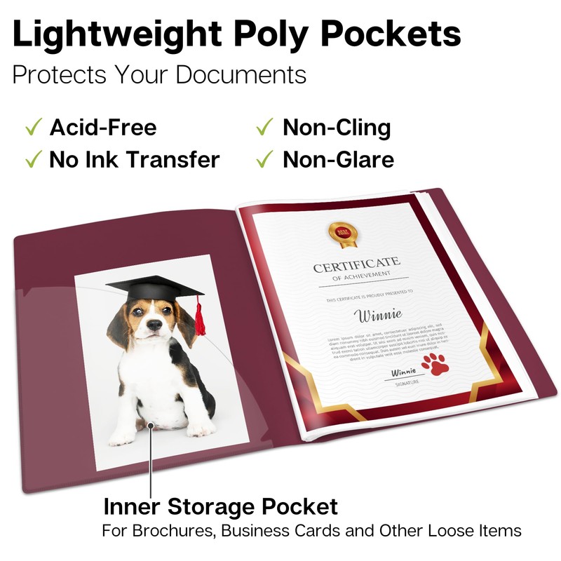 Dunwell Binder with Plastic Sleeves (Ruby), 24-Pocket Presentation Book, 8.5