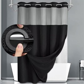 Yilucess Hookless Shower Curtain with Snap in Liner,Easy Install Hotel Style Waffle Shower Curtain for Bathroom with See Through Top Window,Waterproof &Washable,54Wx80H,Black