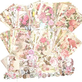 113 PCS Vintage Journaling Scrapbooking Supplies Ephemera Pack Scrapbook Sticker Paper Kit for Bullet Junk Journal Planners Collage Craft Notebooks Decoupage Album (Flowers and Butterflies)