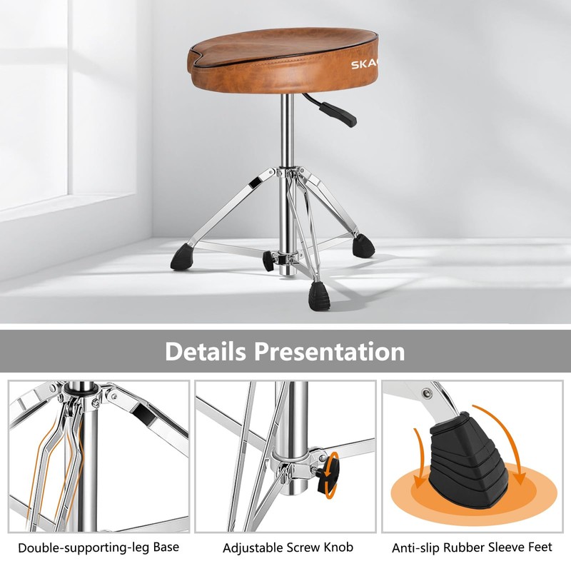 Ergonomic Saddle Hydraulic Drum Throne, Adjustable Stool (Brown)