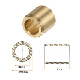 sourcing map Pack of 2 Sleeve Bearings 6 mm x 10 mm x 10 mm Rolled Oil Free Bushings Brass Alloy