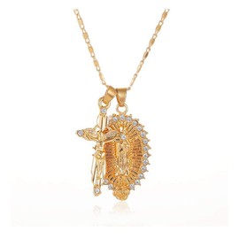 Virgin Mary Cross Pendant Necklace for Women 14K Gold Plated Catholic Christian Jesus Cross Chain Necklace Easter Jewelry (Gold)
