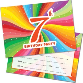 Olivia Samuel 20 x 7th Birthday Party Invitations. Children's Bright Unisex Style. Multipack of 20 Invites with Envelopes