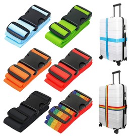 Suitcase Strap, Pack of 6, Luggage Strap, Adjustable Suitcase Strap, Cross for Travel, Quick Recognition, Luggage, Travel Bag, Suitcase, 5 x 200 cm, Black