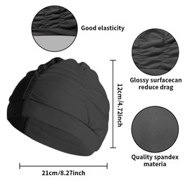 2 pcs Black Cloth Swim Caps for Women, Fabric Durable Non-Waterproof Elastic Swimming Pool Cap Bathing Cap for Long Hair