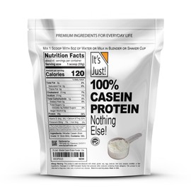 It's Just! - 100% Casein Protein Powder, Made in USA, One Ingredient, Slow Burning, Time Release, 6.9g BCAAs, 1g Carb, Non-GMO (Unflavored, 3lbs/48oz)