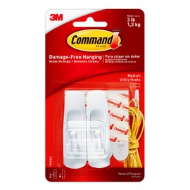 Command Medium Utility Hooks, White, 2-Hooks, 4-Strips, Organize Damage-Free