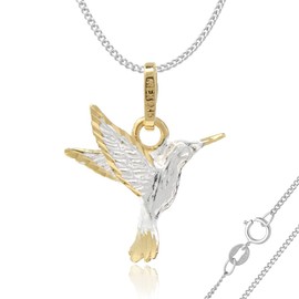 Collar con Dije de Colibrí en Plata Solida 925 y Chapa de Oro de 24K para Mujer. Cadena Barbada 45 Cm y 1.4 mm Cadena de Plata para Dama - FALÚ JOYERÍA