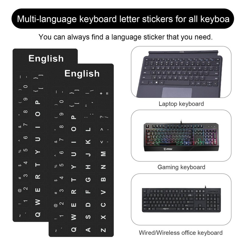 2PCS English Keyboard Stickers, Universal Replacement English Keyboard Letter with