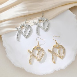 Unise High Hip Hop XO Letter Pendant Hoop Earrings For Women, Fashion Cubic Zirconia Exaggerate Creative Statement Gift Jewelry, Large, Zinc, No Gemstone