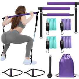Pilates Bar Kit with Resistance Bands, Multifunctional Stretched Fusion Pilates Bar Kit for Women, Men, Pilates Sculpt Bar with Adjustable Buckle for Full Body Workouts, Squat Equipment